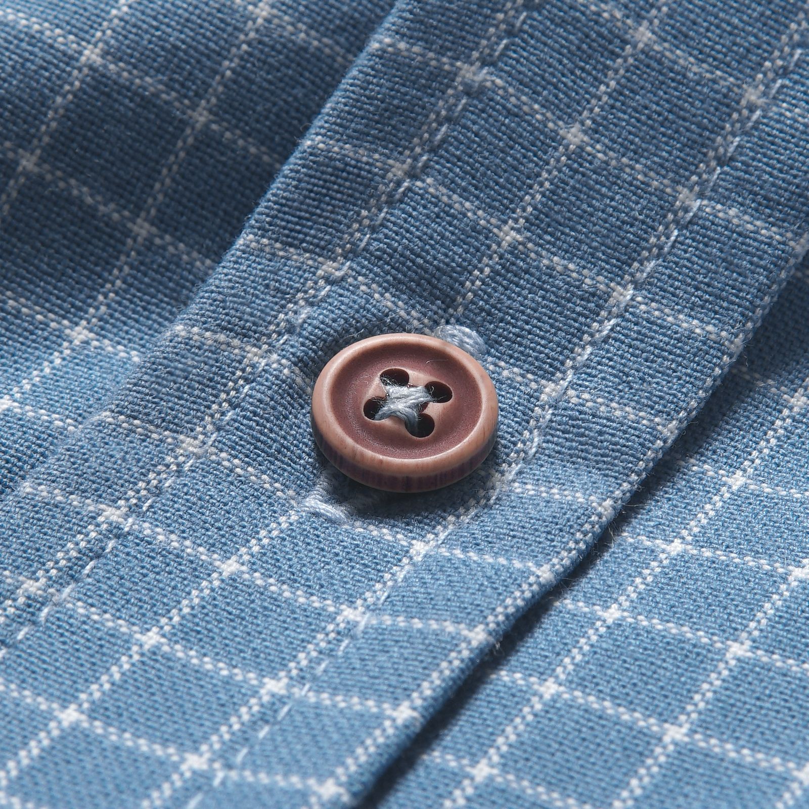 Blue Plaid Band Collar Oxford Shirt - Image 5