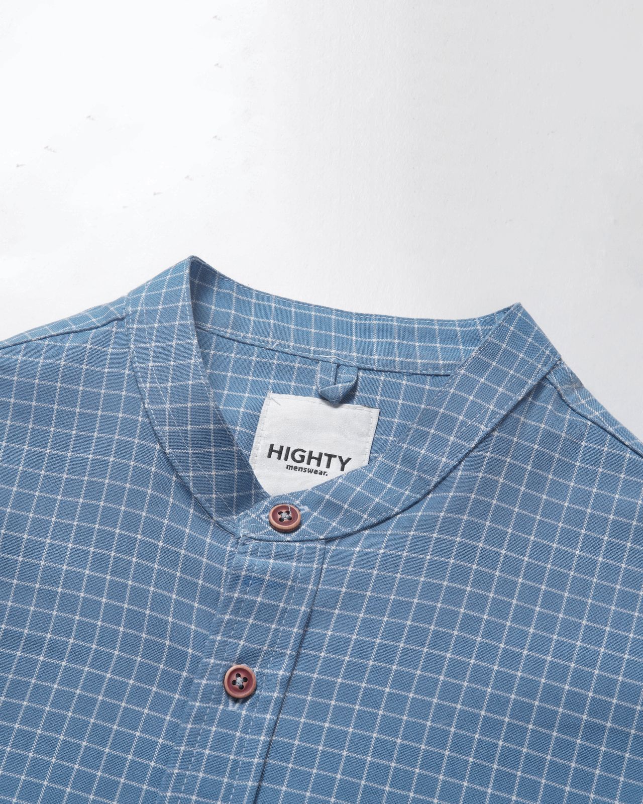 Blue Plaid Band Collar Oxford Shirt - Image 3