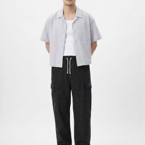 Black Charcoal Corduroy Cargo Pants