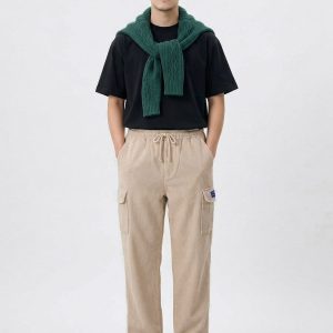 Beige Corduroy Cargo Pants
