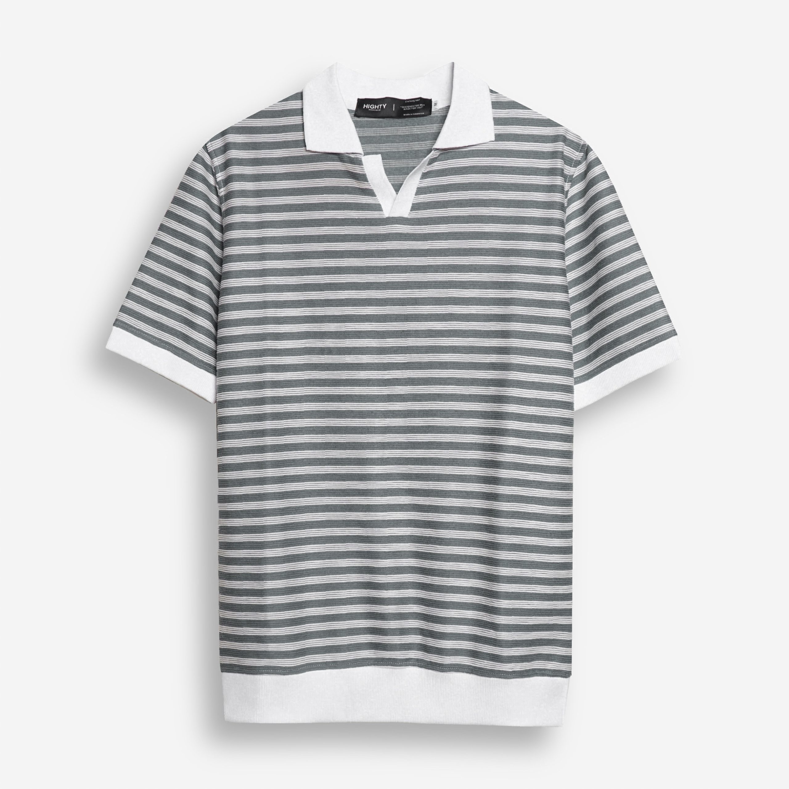 Grey Stripes Knit Polo