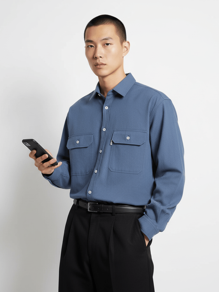 Blue Twill Oversized Shirt - Image 4
