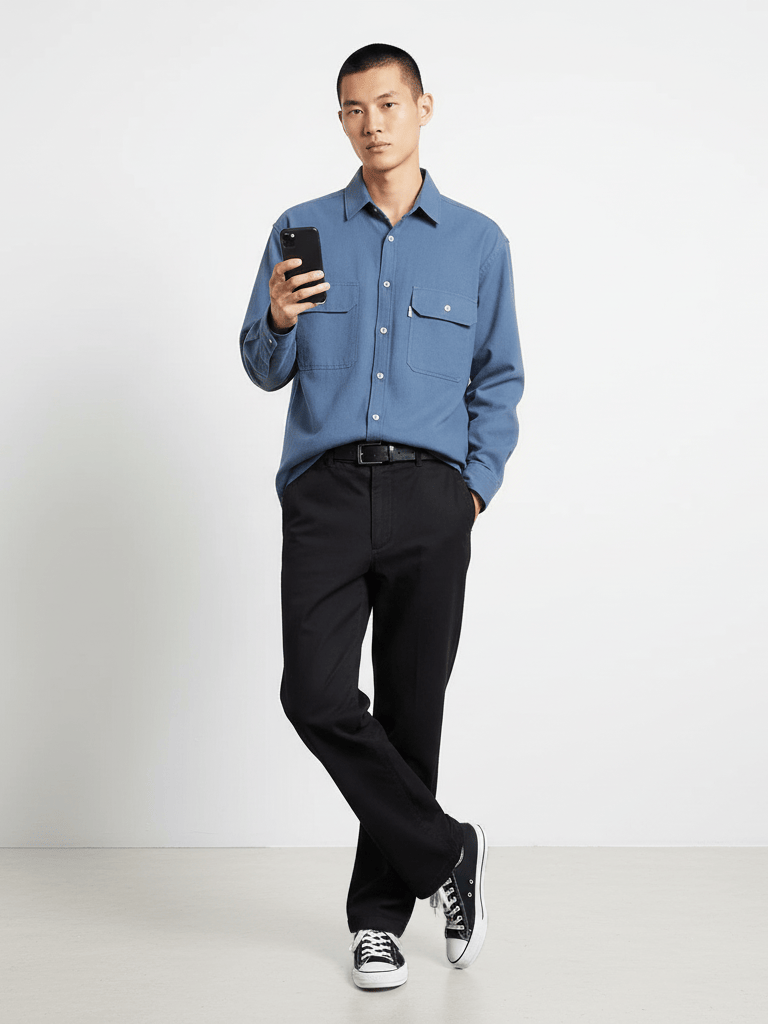 Blue Twill Oversized Shirt - Image 3