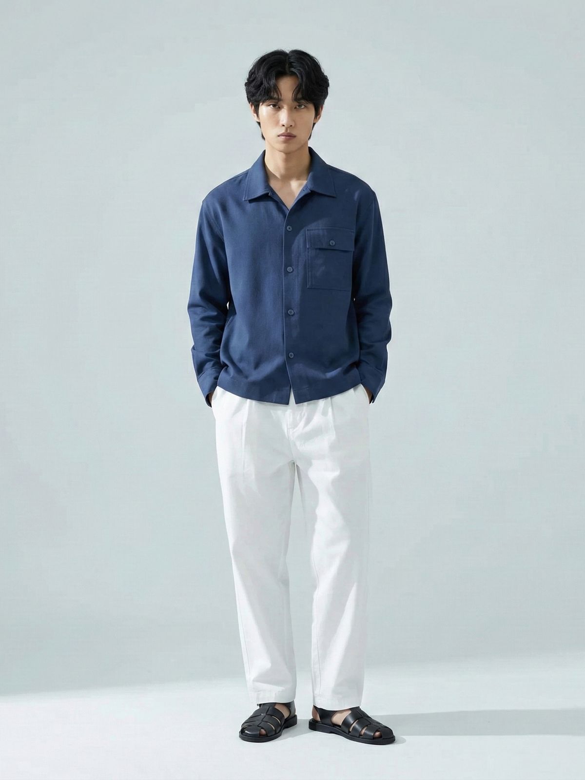Minimal Blue Twill Overshirt - Image 3