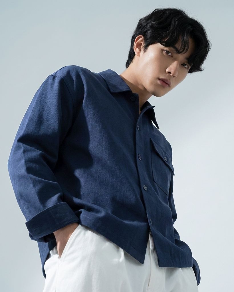 Minimal Blue Twill Overshirt - Image 5