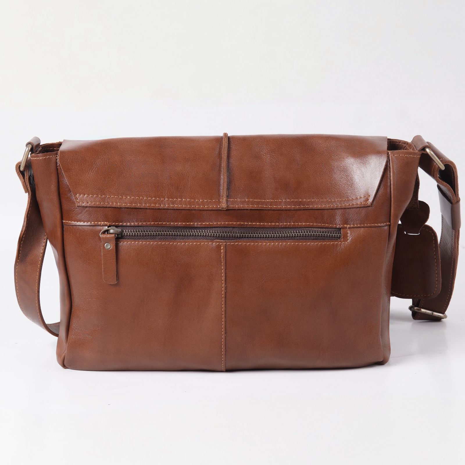 Norton Brown Leather Messenger Bag - Image 3