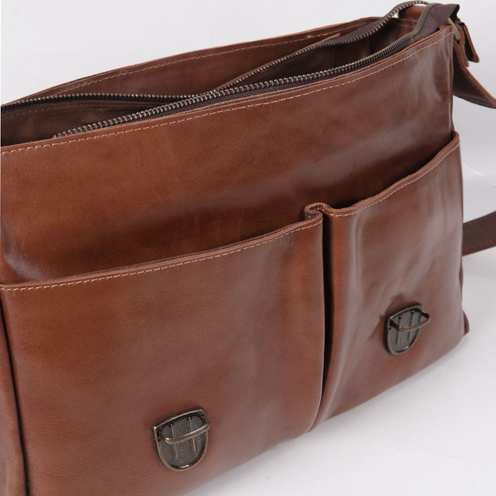 Norton Brown Leather Messenger Bag - Image 4