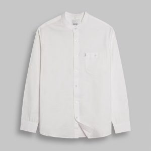 Off White Plain Mandarin Long Sleeve Shirt