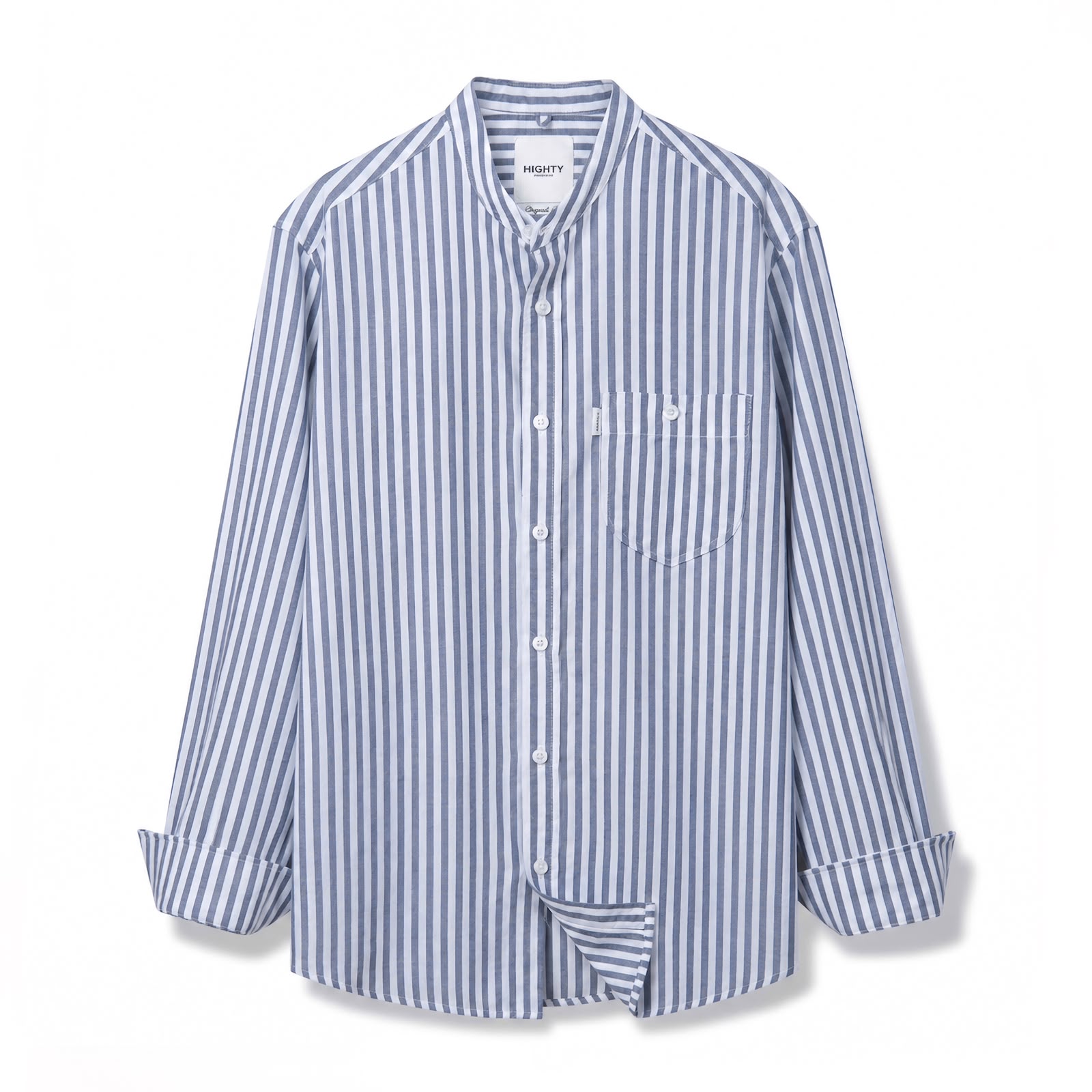 Ted Navy Mandarin Stripe Shirt